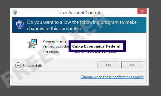 Screenshot where Caixa Economica Federal appears as the verified publisher in the UAC dialog